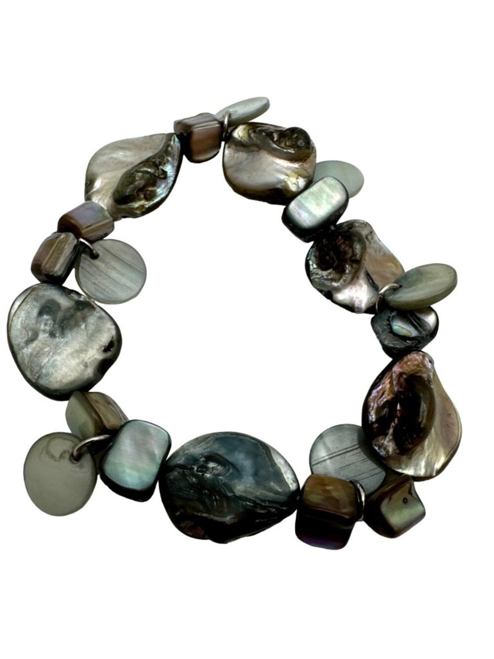 Abalone Shell Bracelet Handmade Stretch Iridescent Beads Ocean Beach Boho Chic